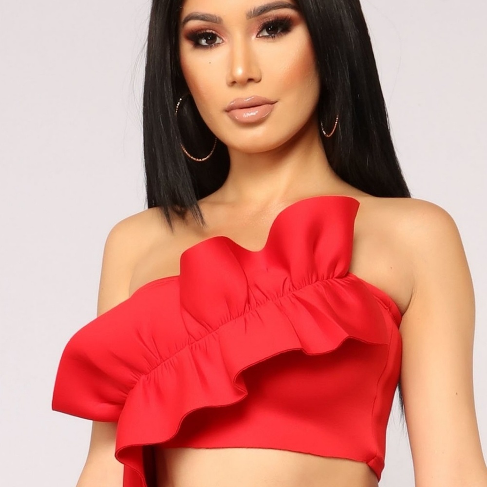 Red ruffle top